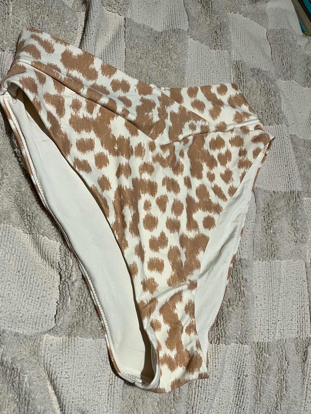 aerie High-Waist Animal Print Bikini Bottoms - Cream & Tan NWOT